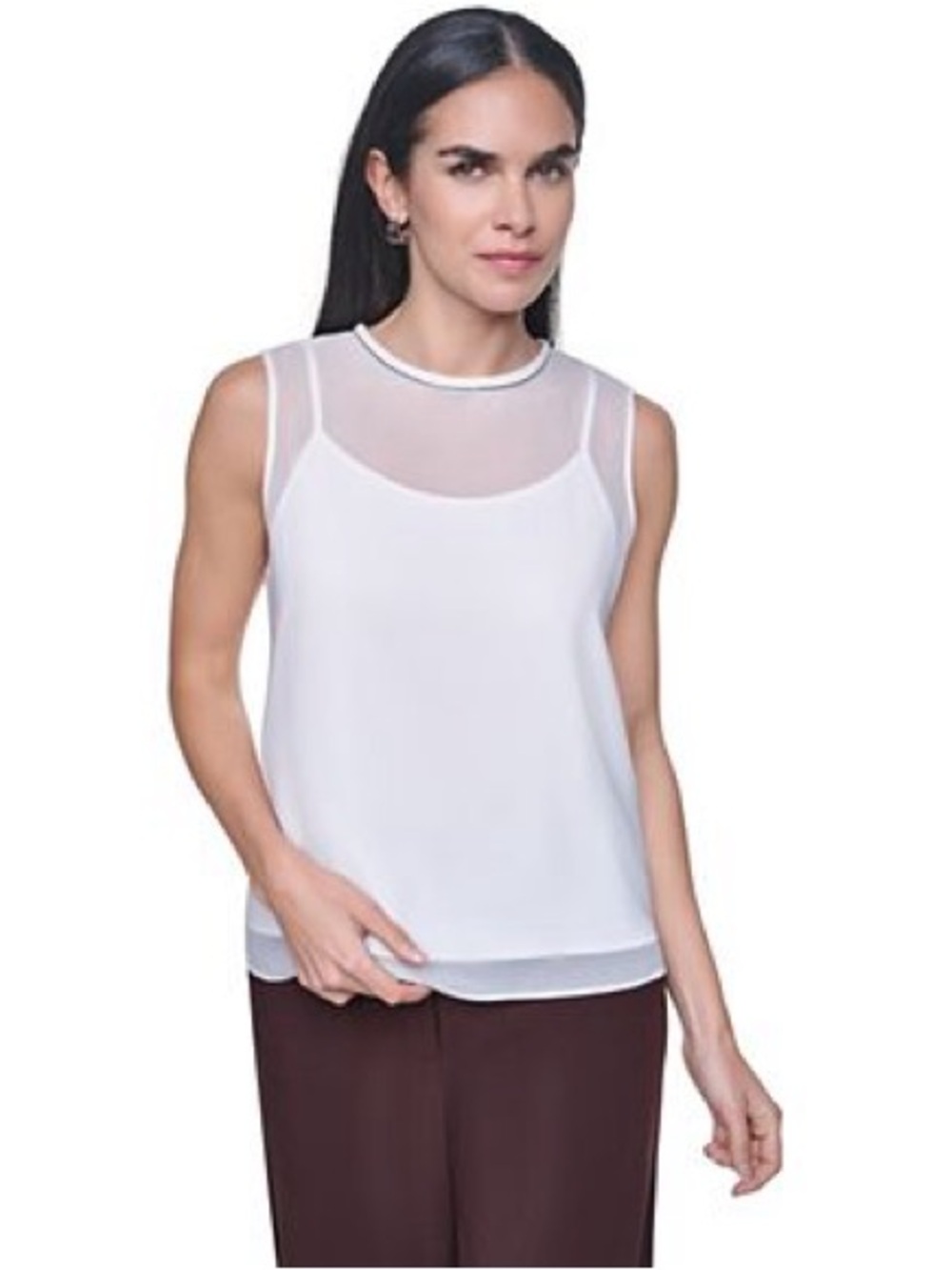 Vince Camuto White Sleeveless Mesh Yoke Tank